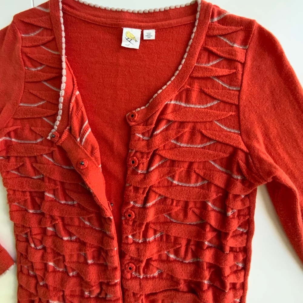 Anthropologie Yellow Bird Winter Waves Scalloped Cardigan Sweater Orange Small